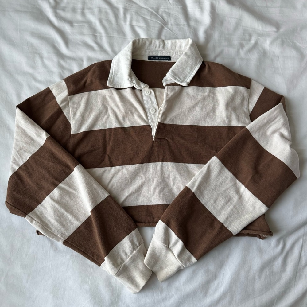 Brandy Melville Evelyn Thick Stripe Cropped Rugby Shirt